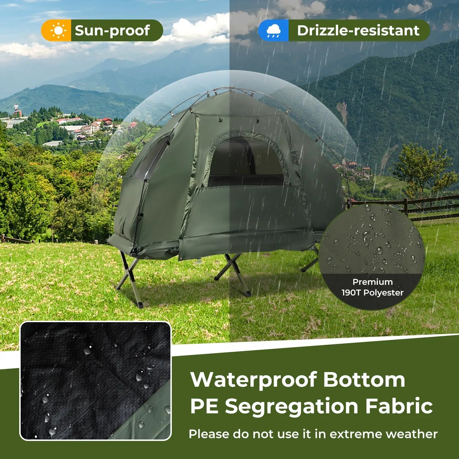 1-Person Folding Camping Tent with Sunshade and Air Mattress by DirectDeals