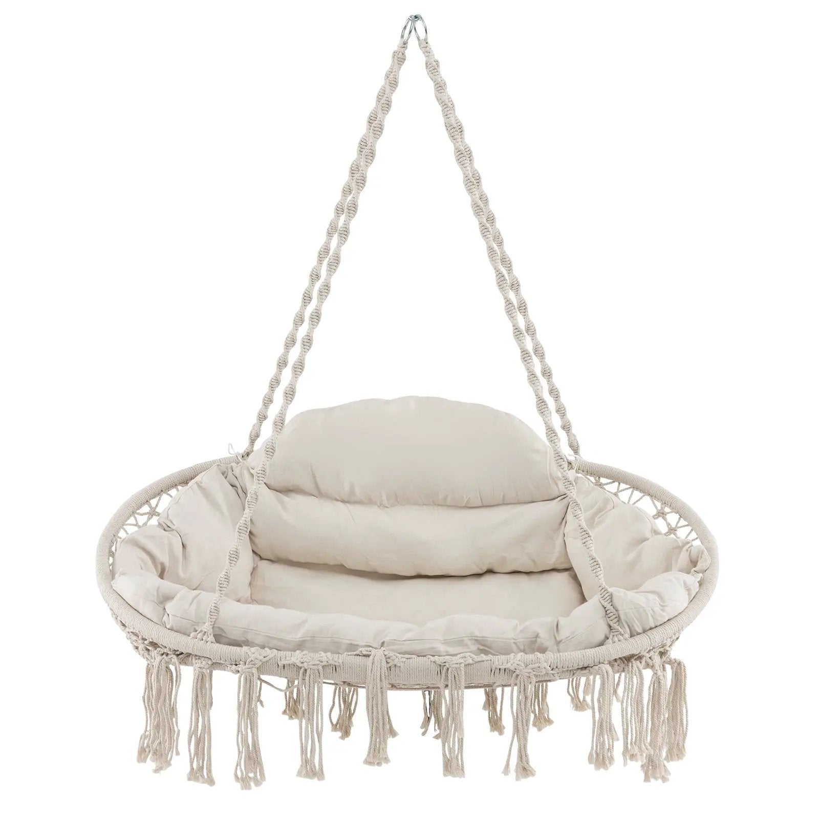 Hand-Woven Rope Hanging Chair with Cushion and Folding Frame by DirectDeals