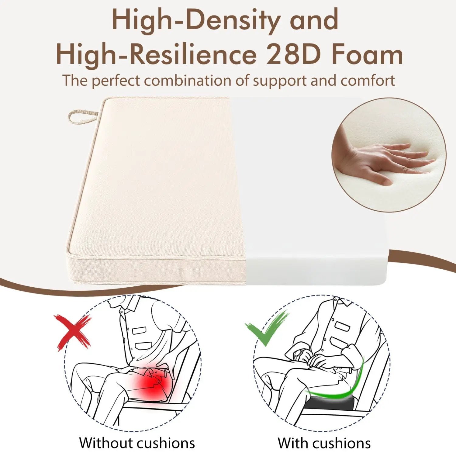 Outdoor Chair Cushions Set of 4 - Waterproof Olefin 20x20 by DirectDeals