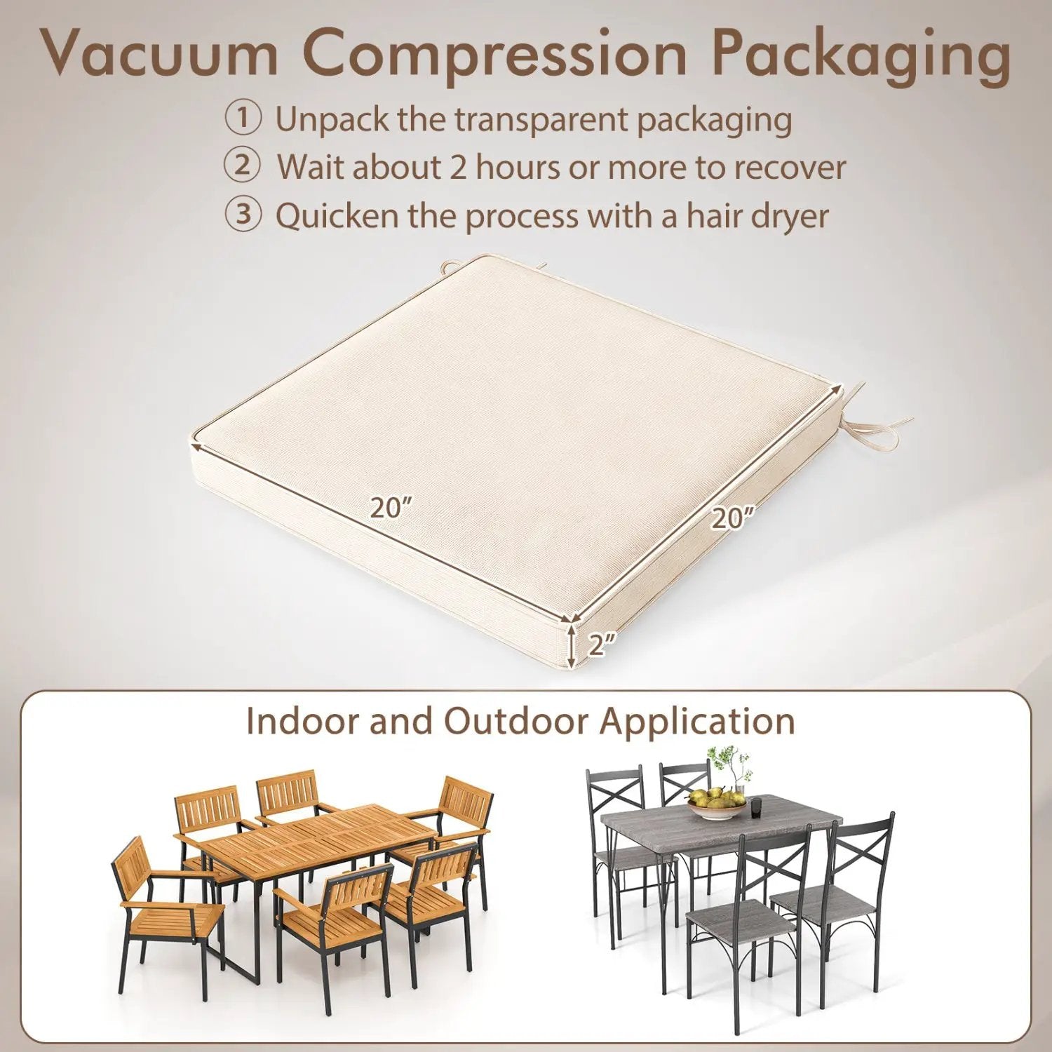 Outdoor Chair Cushions Set of 6 Waterproof Olefin 20x20 Inch by DirectDeals