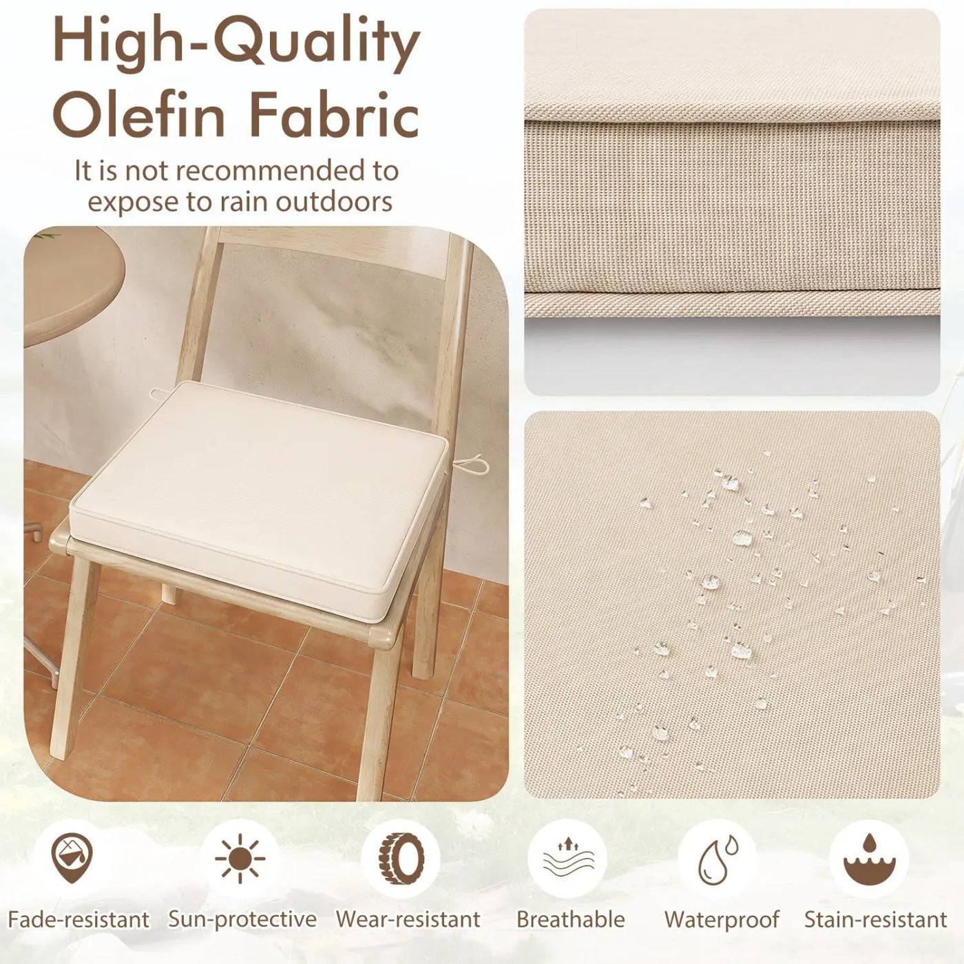 Outdoor Chair Cushions Set of 6 Waterproof Olefin 20x20 Inch by DirectDeals