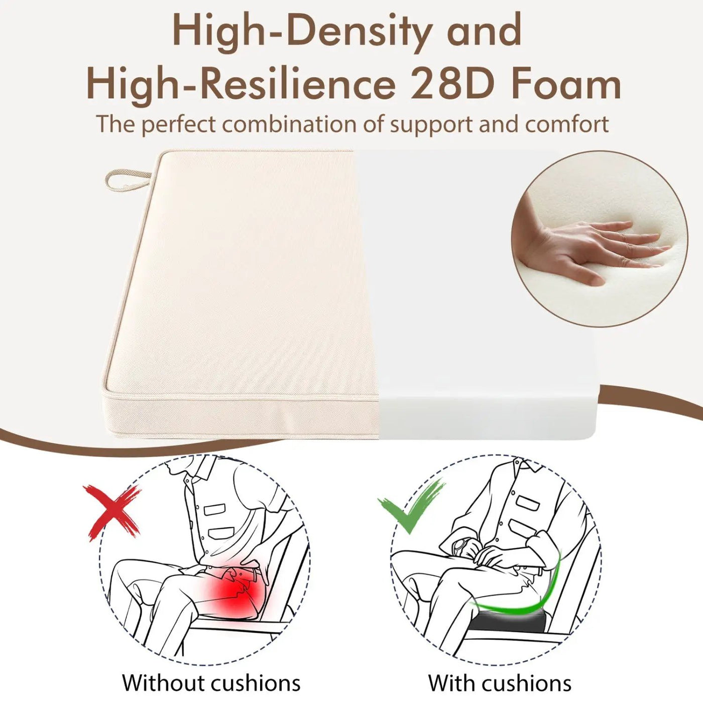 Outdoor Chair Cushions Set of 6 Waterproof Olefin 20x20 Inch by DirectDeals