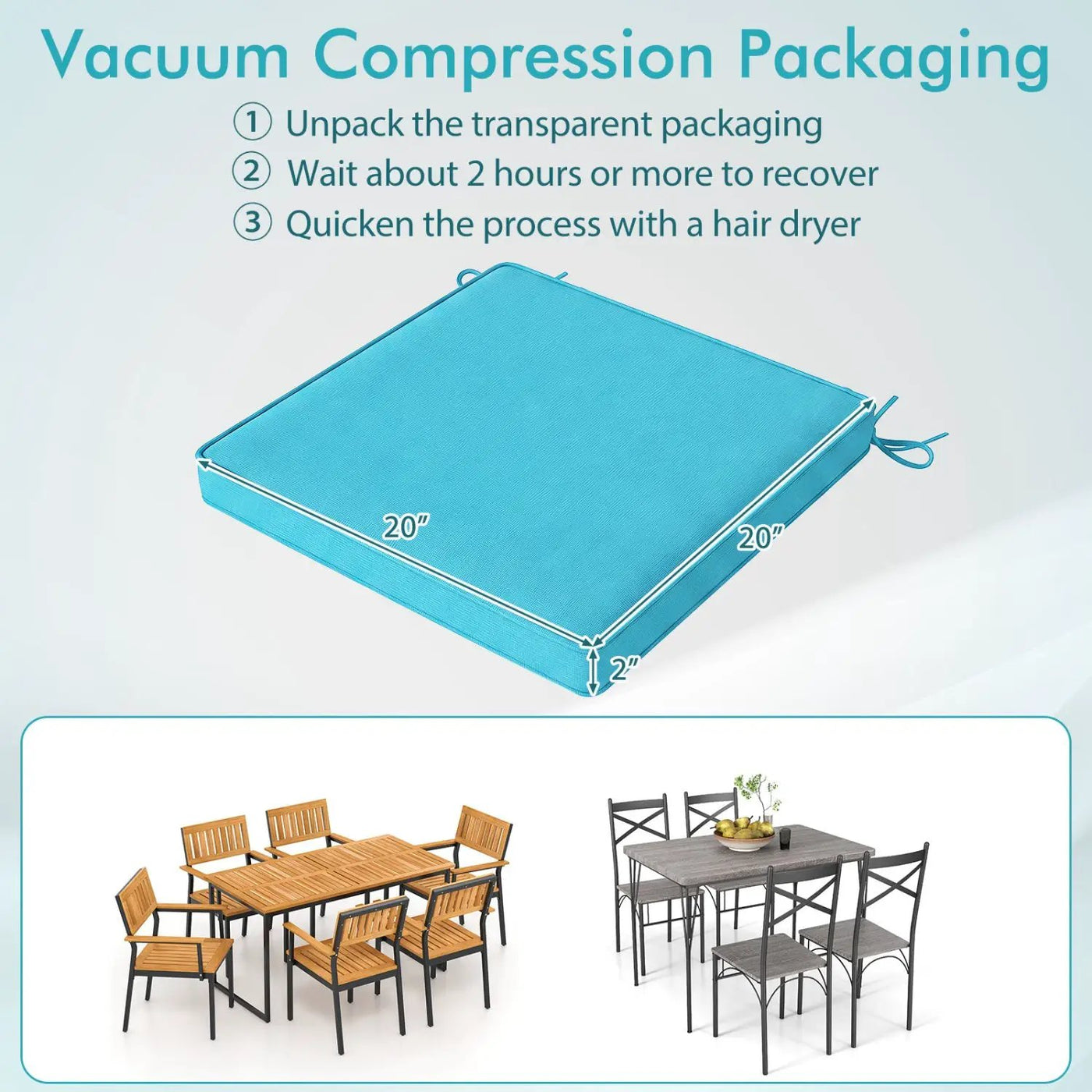 Outdoor Chair Cushions Set of 6 Waterproof Olefin 20x20 Inch by DirectDeals