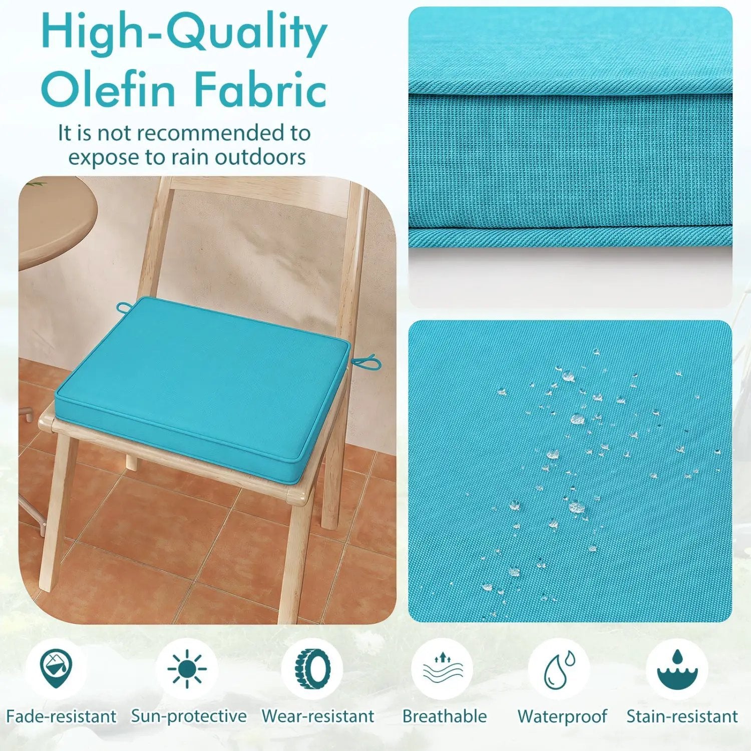 Outdoor Chair Cushions Set of 6 Waterproof Olefin 20x20 Inch by DirectDeals