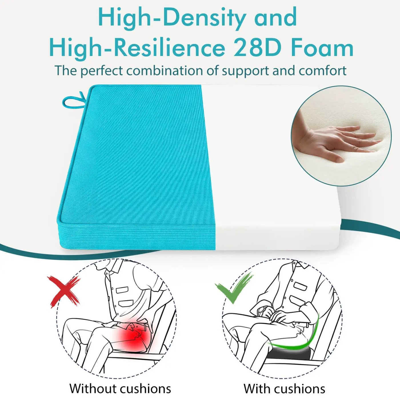 Outdoor Chair Cushions Set of 6 Waterproof Olefin 20x20 Inch by DirectDeals