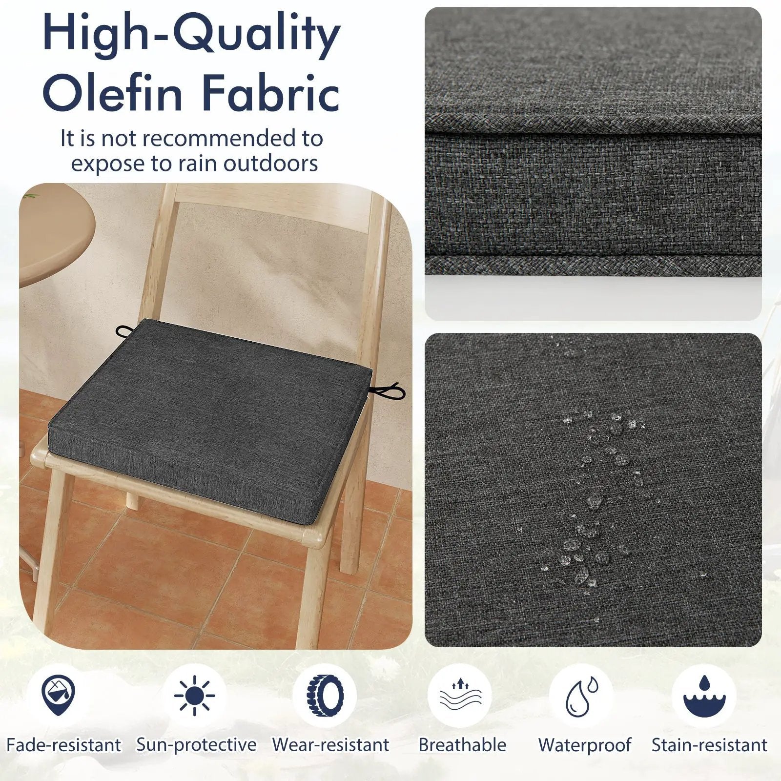 Outdoor Chair Cushion Set of 2 Waterproof Fade-Resistant Olefin Seat Cushions by DirectDeals