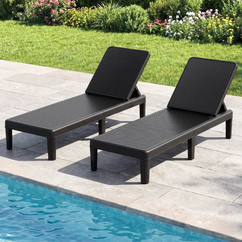 Outdoor Chaise Lounger Chair with Waterproof Rattan Textured PP Surface Set of 2 by DirectDeals