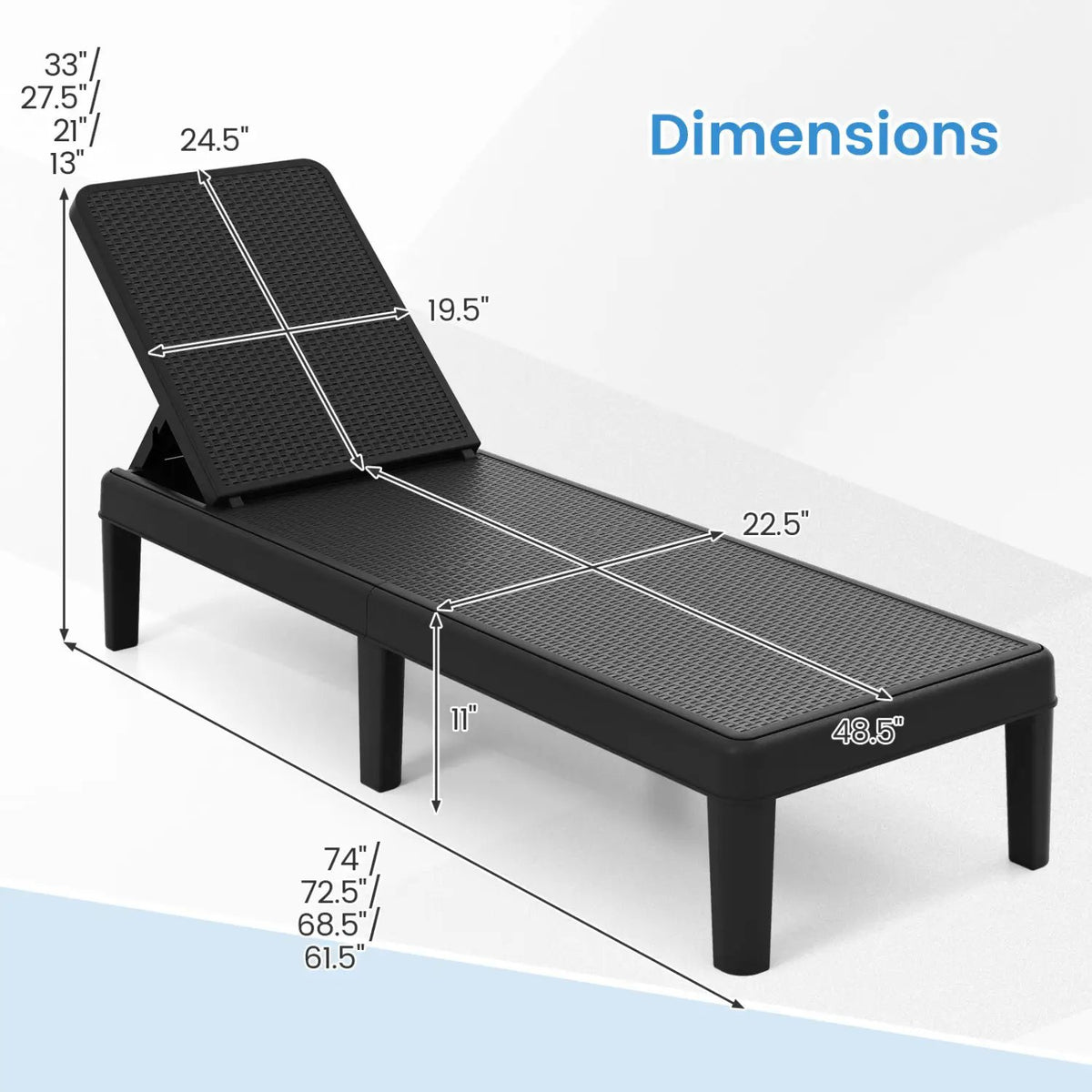 Outdoor Chaise Lounger Chair with Waterproof Rattan Textured PP Surface Set of 2, photo 5 of 16