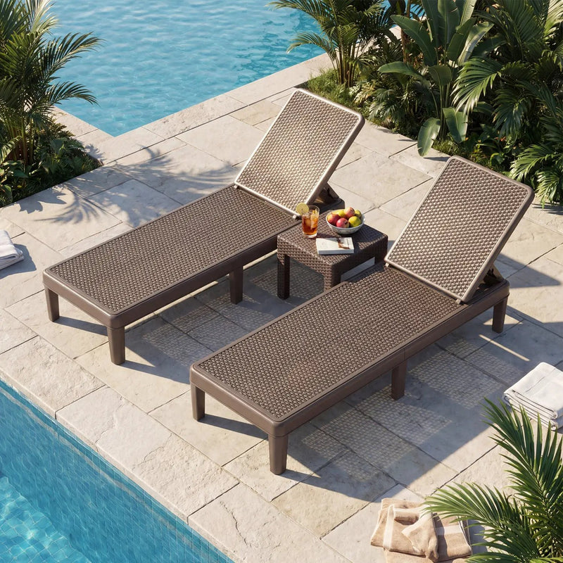 Outdoor Chaise Lounger Chair with Waterproof Rattan Textured PP Surface Set of 2 by DirectDeals