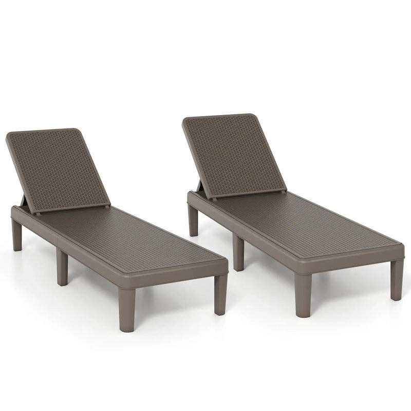 Outdoor Chaise Lounger Chair with Waterproof Rattan Textured PP Surface Set of 2 by DirectDeals