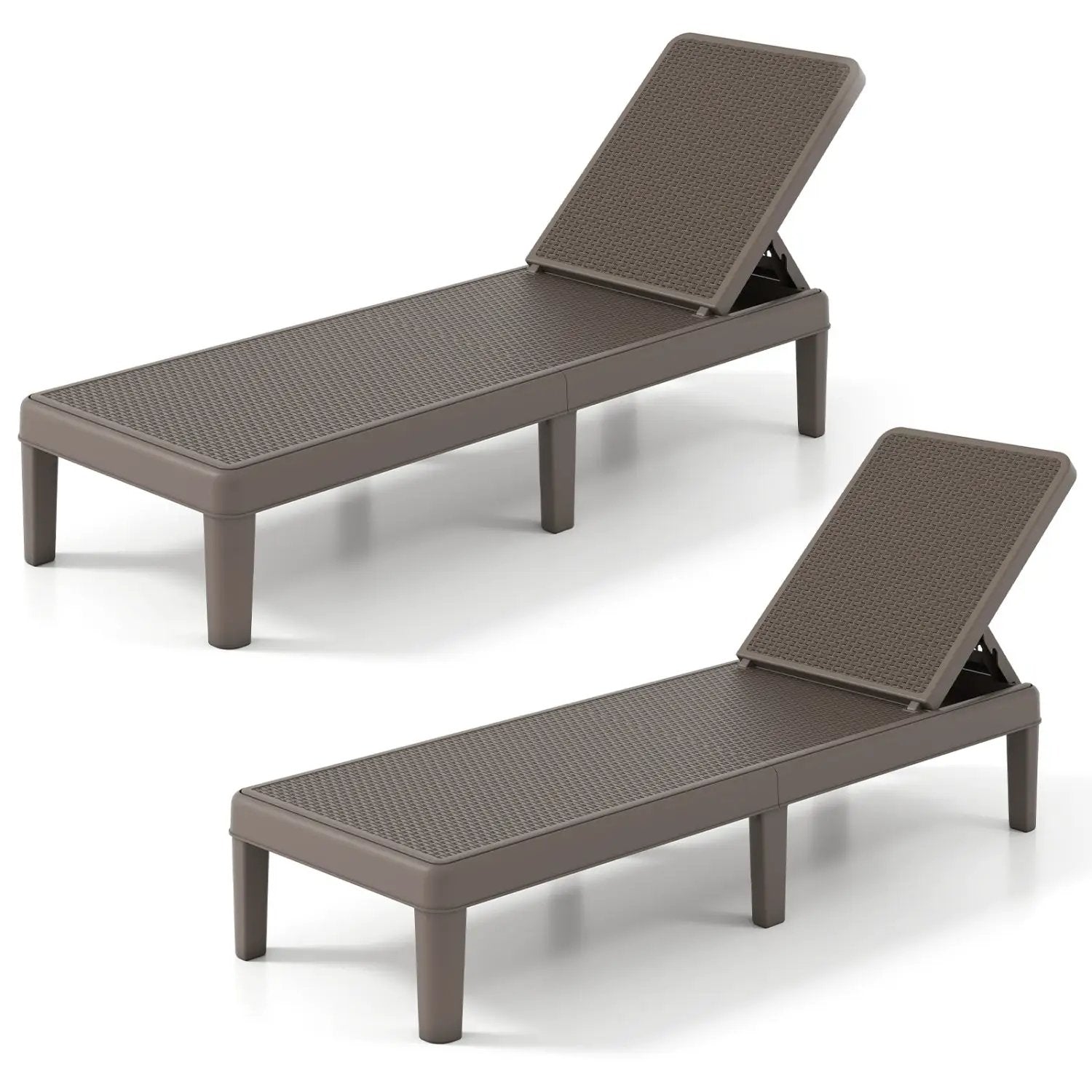 Outdoor Chaise Lounger Chair with Waterproof Rattan Textured PP Surface Set of 2 by DirectDeals