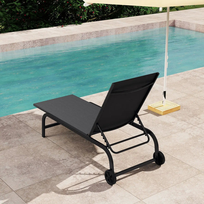 Outdoor Chaise Lounge Chair with Wheels and Metal Frame by DirectDeals
