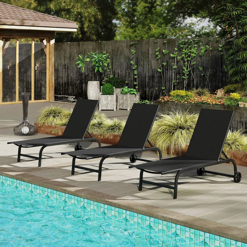 Outdoor Chaise Lounge Chair with Wheels and Metal Frame by DirectDeals