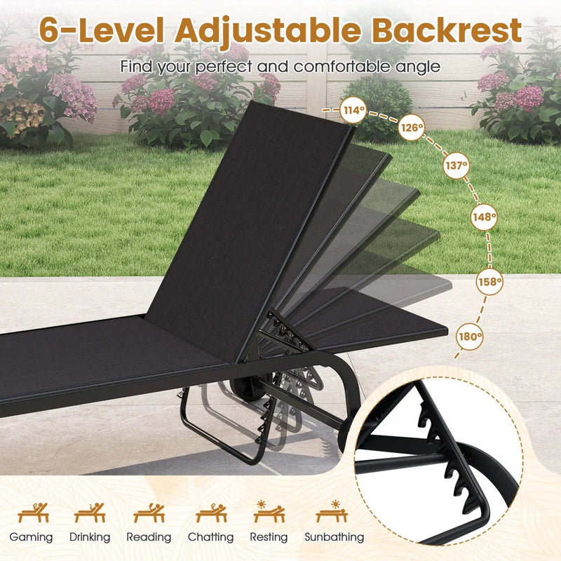 Outdoor Chaise Lounge Chair with Wheels and Metal Frame by DirectDeals
