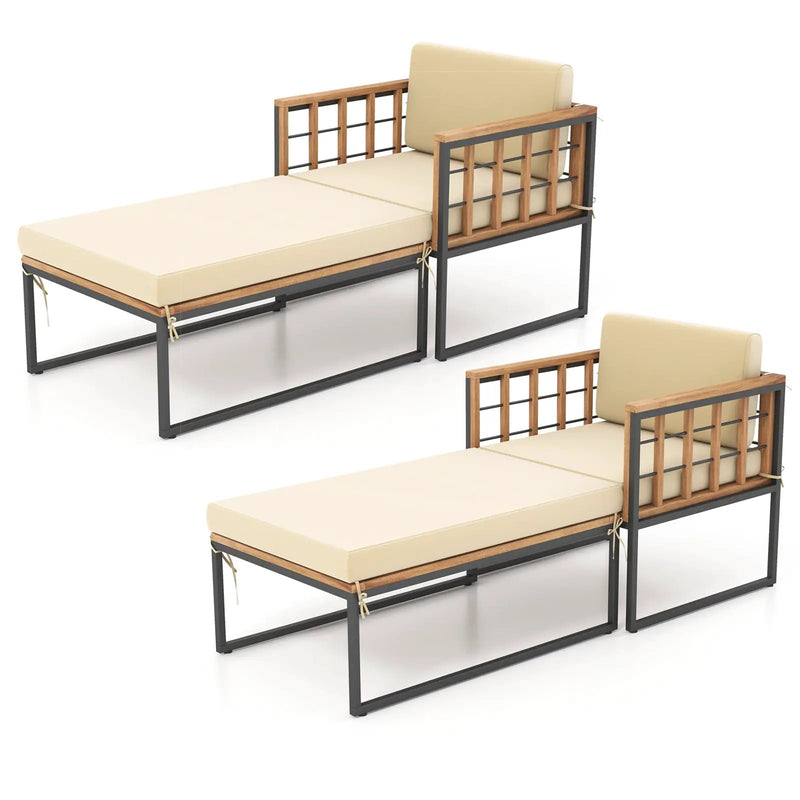 Patio Acacia Wood Armchair with Long Ottoman and Seat Back Cushions by DirectDeals