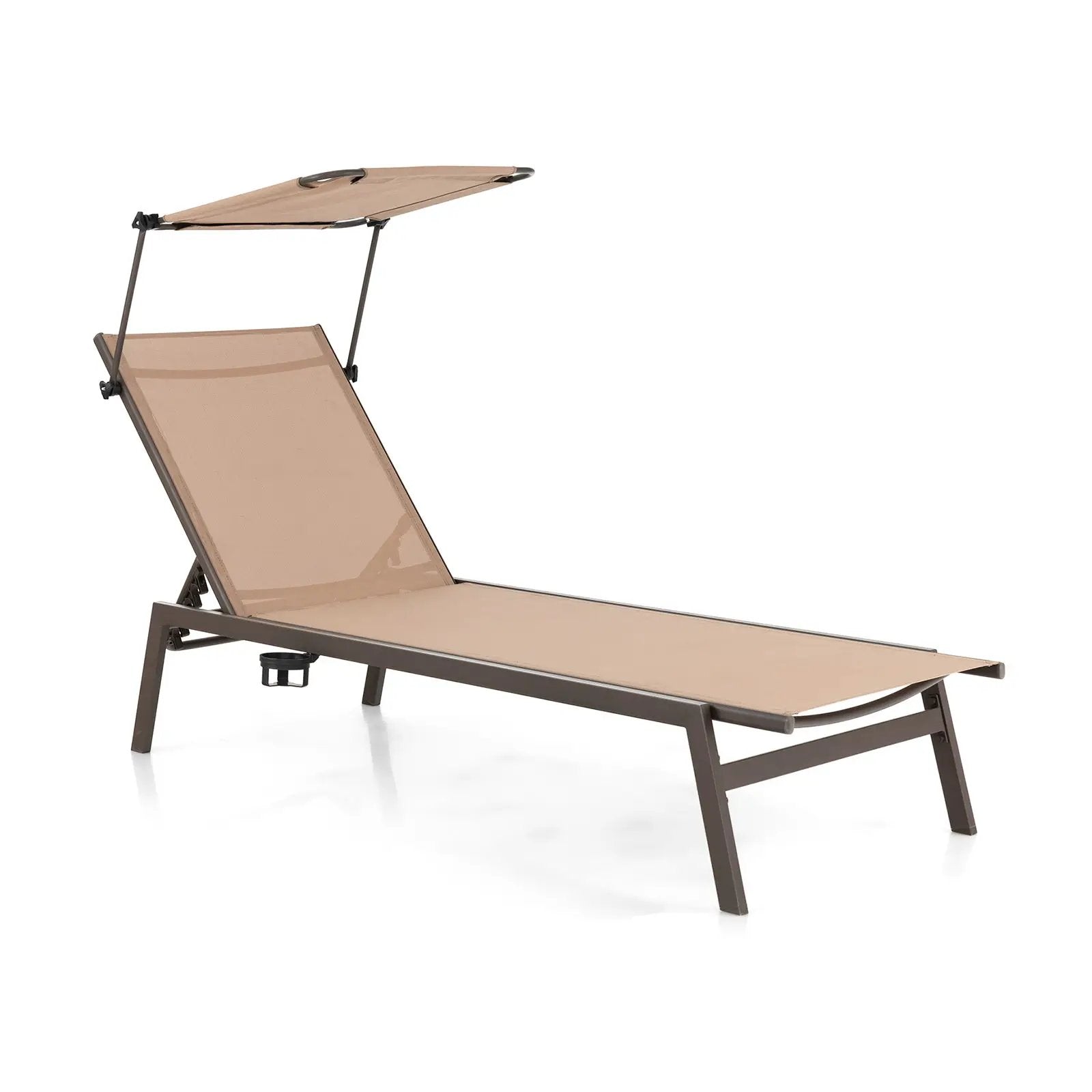 Outdoor Chaise Lounge Chair with Sunshade and 6 Adjustable Position-Brown by DirectDeals