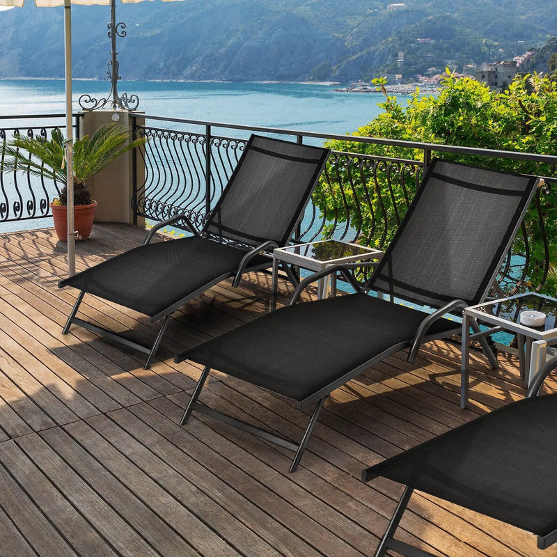 2 Pieces Outdoor Chaise Lounge with 5-Position Adjustable Backrest-Black by DirectDeals