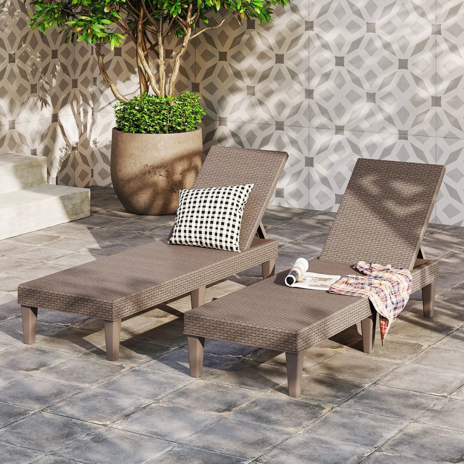 Outdoor Chaise Lounger Chair with Waterproof Rattan Textured PP Surface and 330 lbs Capacity by DirectDeals