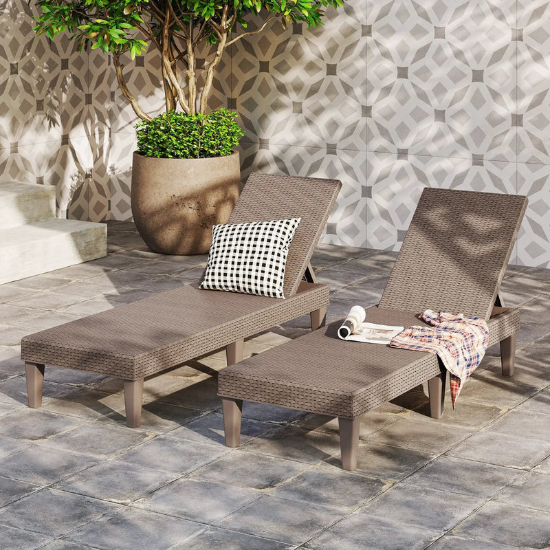 Outdoor Chaise Lounger Chair with Waterproof Rattan Textured PP Surface and 330 lbs Capacity by DirectDeals