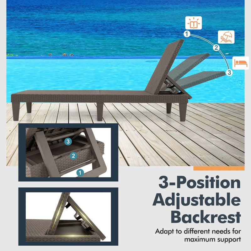 Outdoor Chaise Lounger Chair with Waterproof Rattan Textured PP Surface and 330 lbs Capacity by DirectDeals