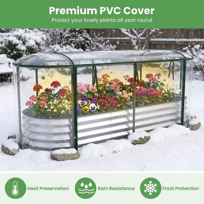 Outdoor Color Steel Raised Garden Bed with Greenhouse Cover Roll-up Window by DirectDeals