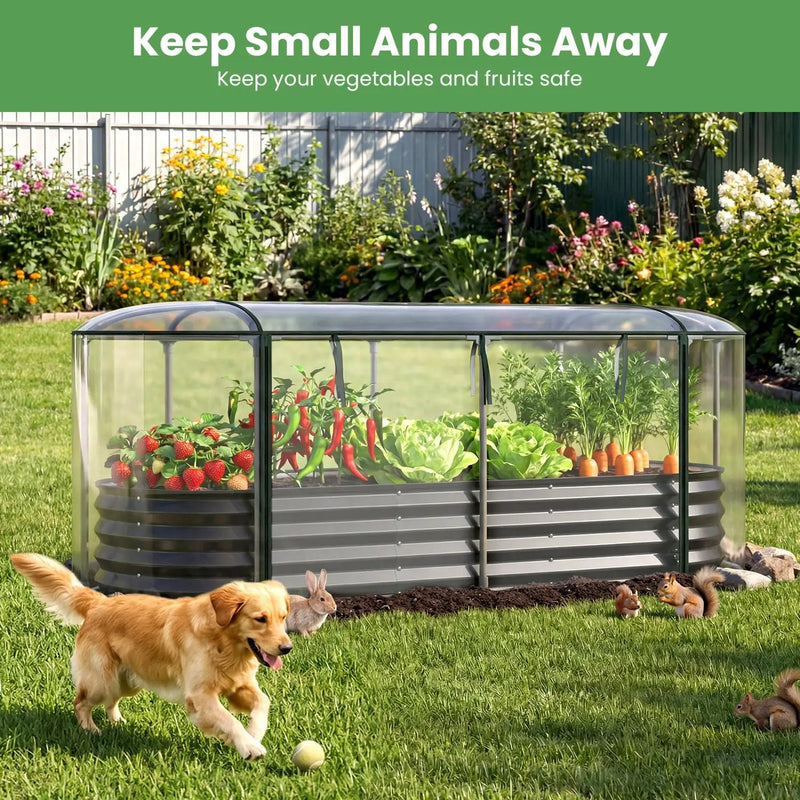 Outdoor Color Steel Raised Garden Bed with Greenhouse Cover Roll-up Window by DirectDeals