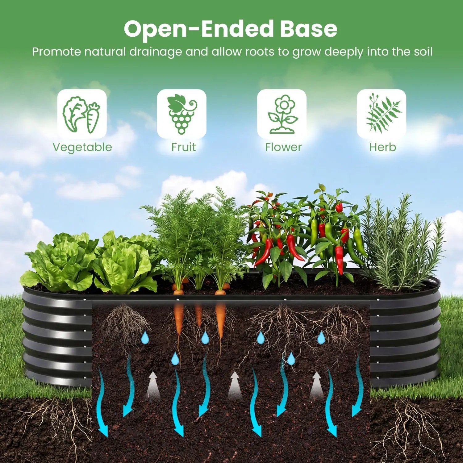 Outdoor Color Steel Raised Garden Bed with Greenhouse Cover Roll-up Window by DirectDeals