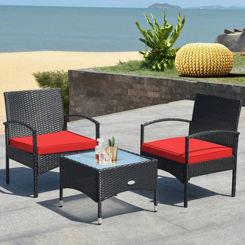 3 Pieces Patio Wicker Rattan Furniture Set with Cushion for Lawn Backyard by DirectDeals