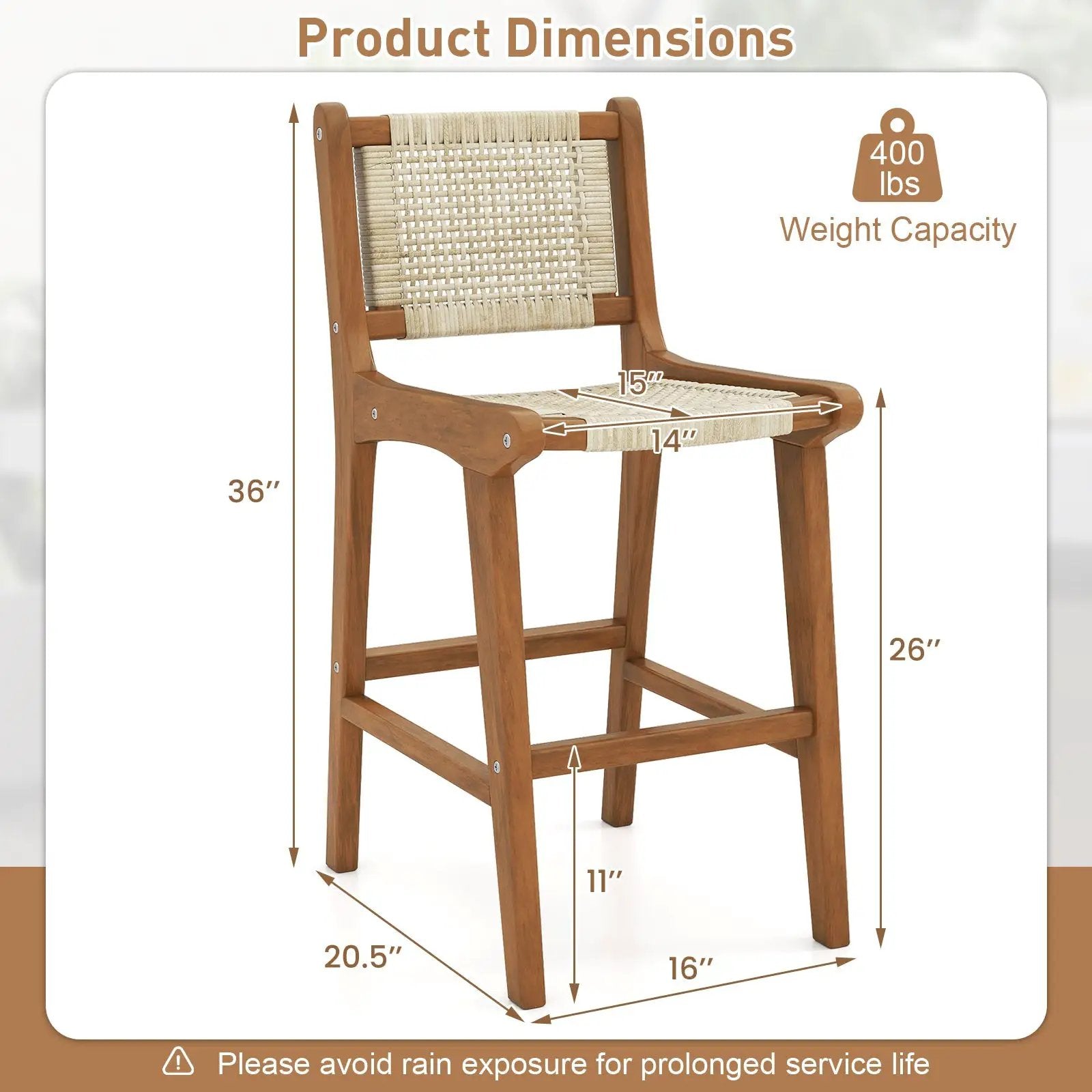 Outdoor Counter Height Bar Stool with Teak Wood Frame by DirectDeals