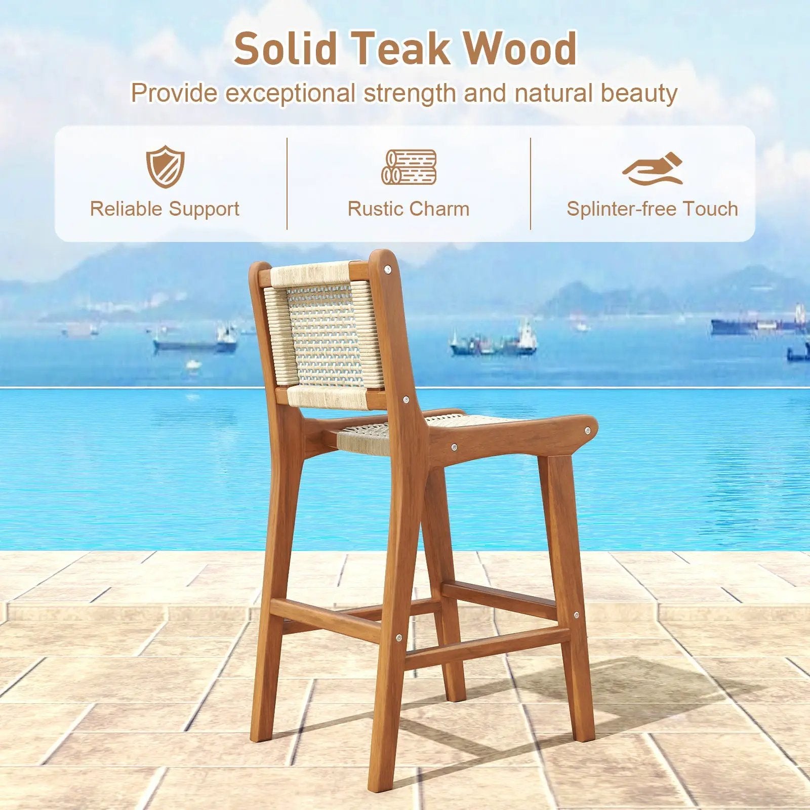 Outdoor Counter Height Bar Stool with Teak Wood Frame by DirectDeals