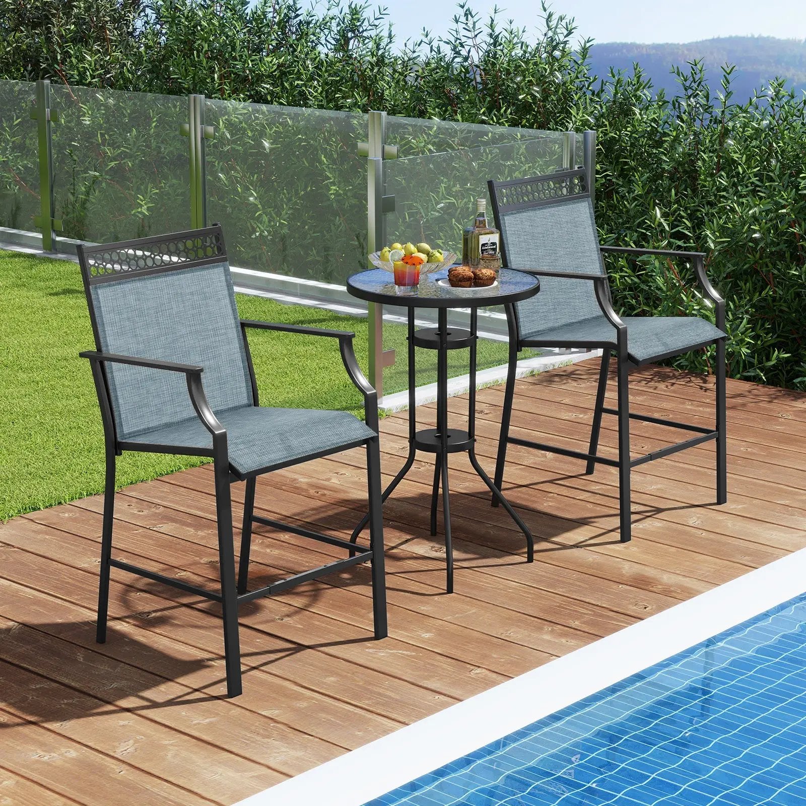 Outdoor Counter Stools Set of 2 Heavy-Duty Barstools with Footrest and Armrests by DirectDeals
