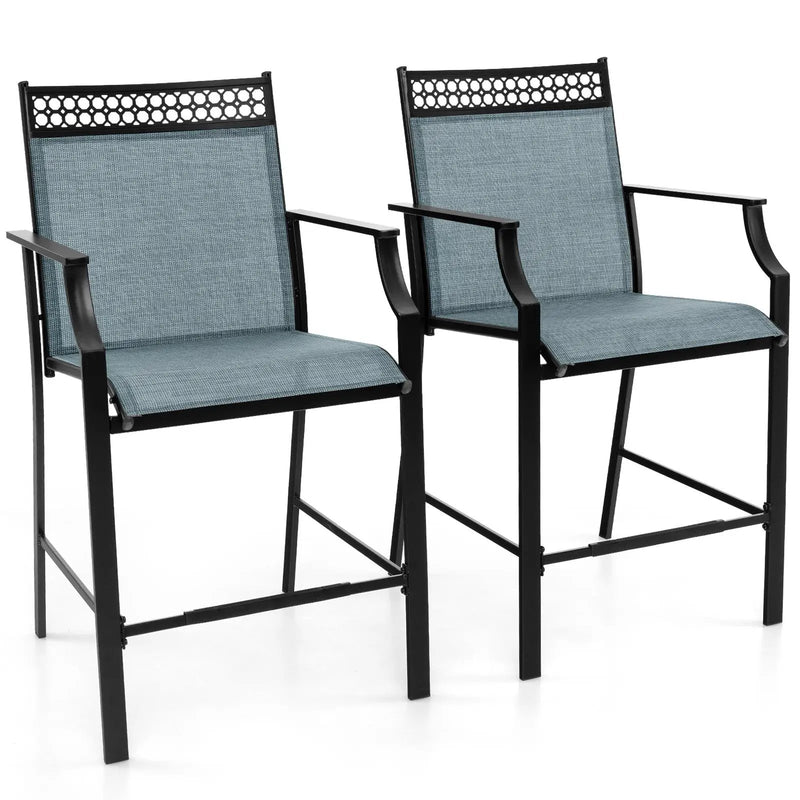 Outdoor Counter Stools Set of 2 Heavy-Duty Barstools with Footrest and Armrests by DirectDeals