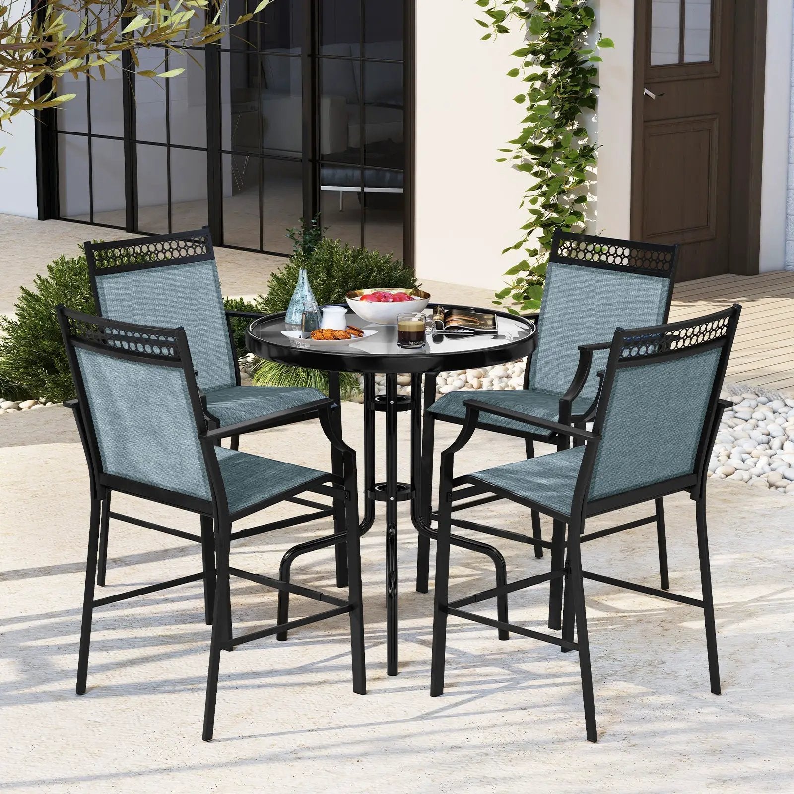 Outdoor Counter Stools Set of 2 Heavy-Duty Barstools with Footrest and Armrests by DirectDeals