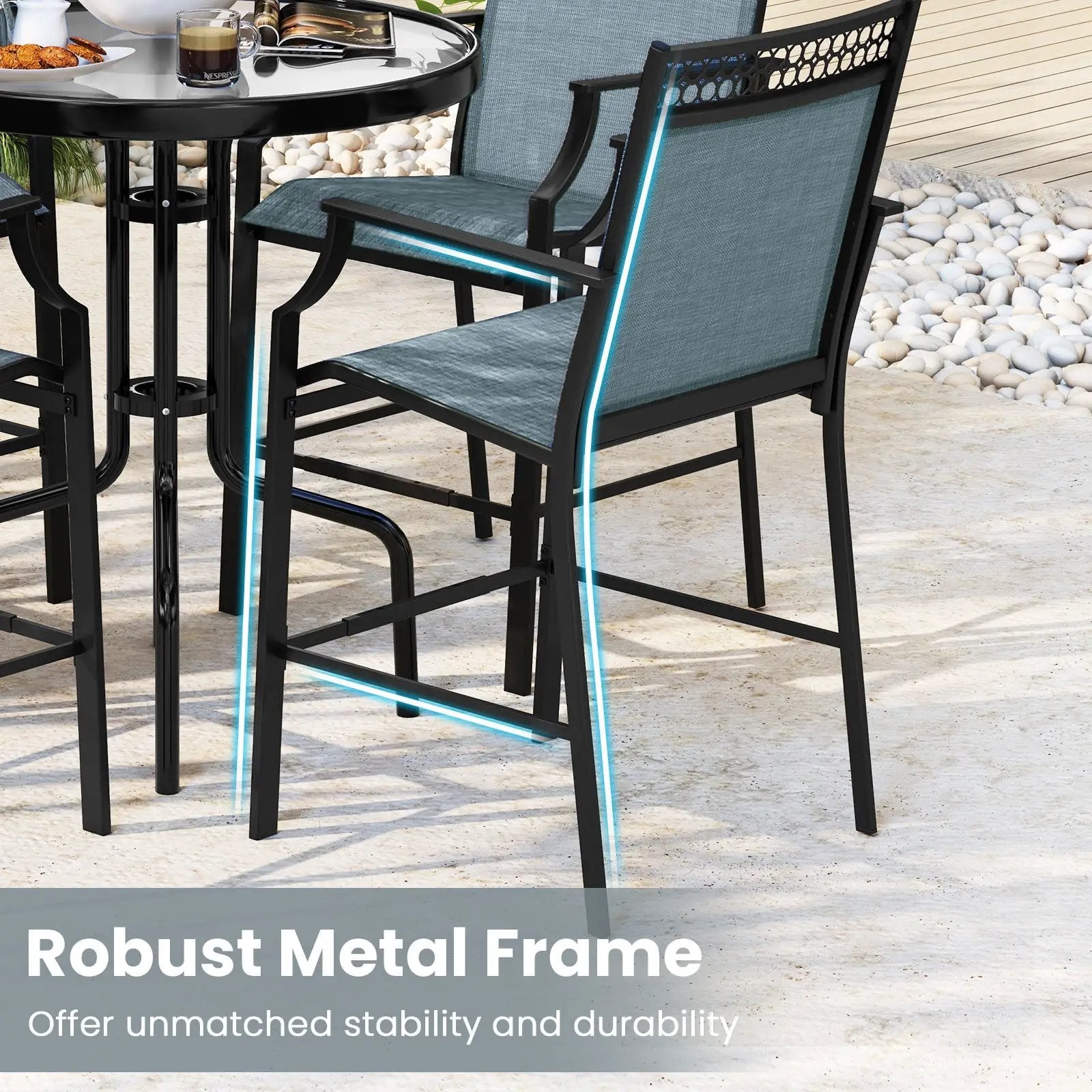 Outdoor Counter Stools Set of 2 Heavy-Duty Barstools with Footrest and Armrests by DirectDeals