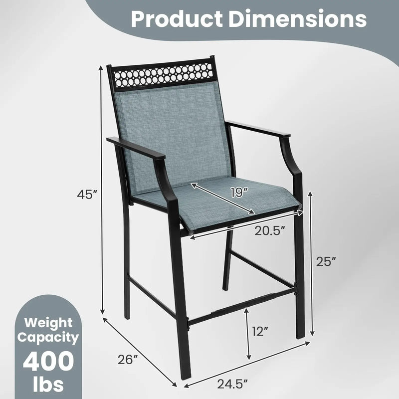 Outdoor Counter Stools Set of 2 Heavy-Duty Barstools with Footrest and Armrests by DirectDeals