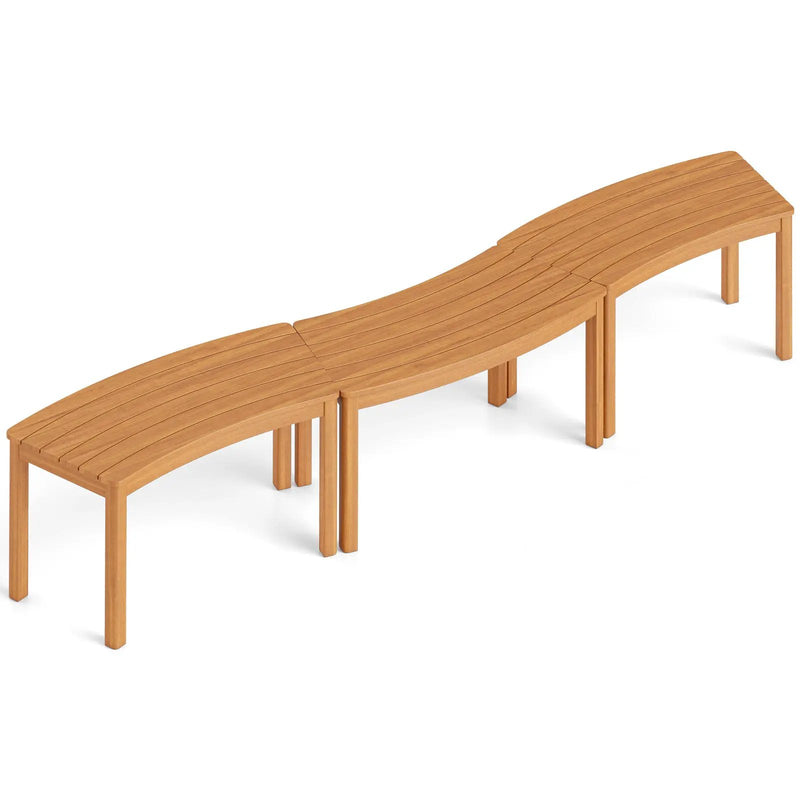 Outdoor Curved Acacia Wood Bench Set of 2/3/4 for Front Porch by DirectDeals