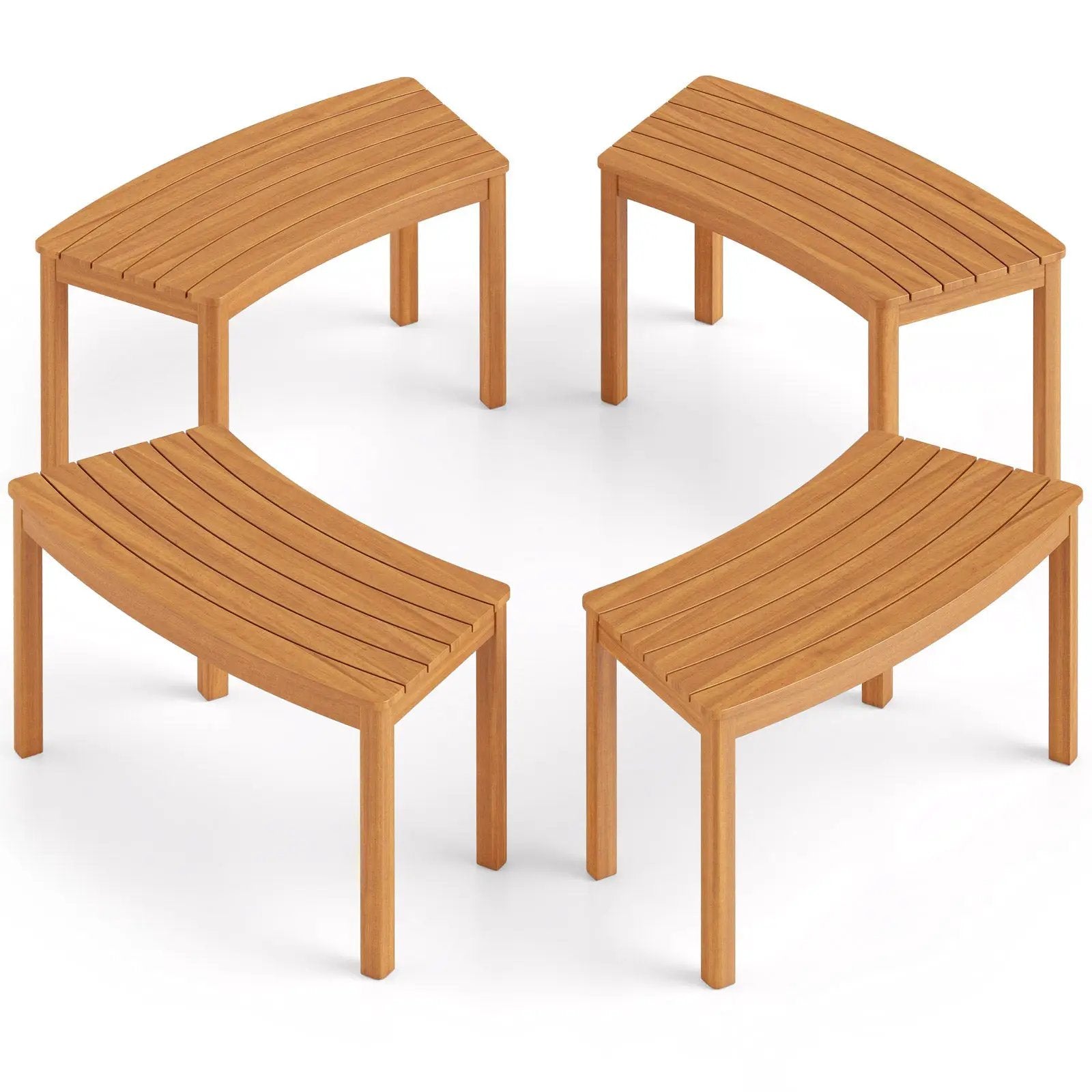 Outdoor Curved Acacia Wood Bench Set of 2/3/4 for Front Porch by DirectDeals
