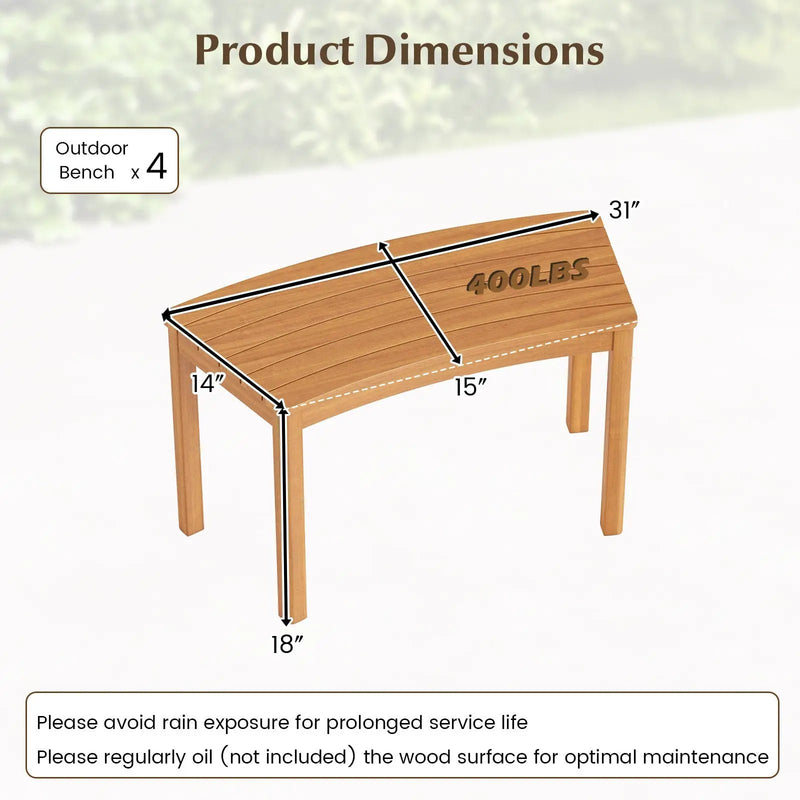 Outdoor Curved Acacia Wood Bench Set of 2/3/4 for Front Porch by DirectDeals