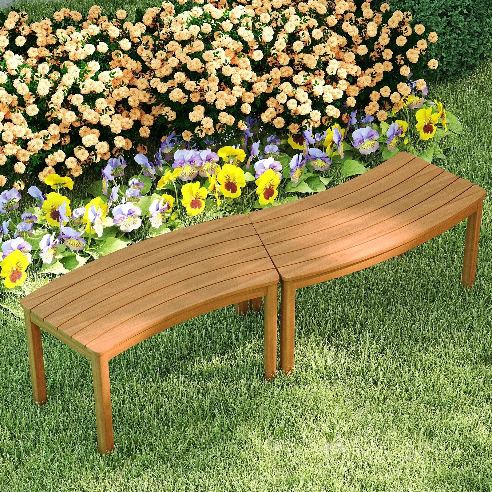 Outdoor Curved Acacia Wood Bench Set of 2/3/4 for Front Porch by DirectDeals