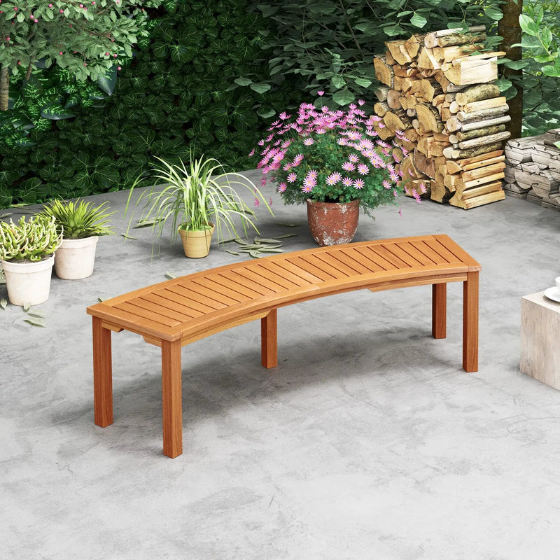 Outdoor Curved Acacia Wood Fire Pit Bench with Slatted Seat by DirectDeals