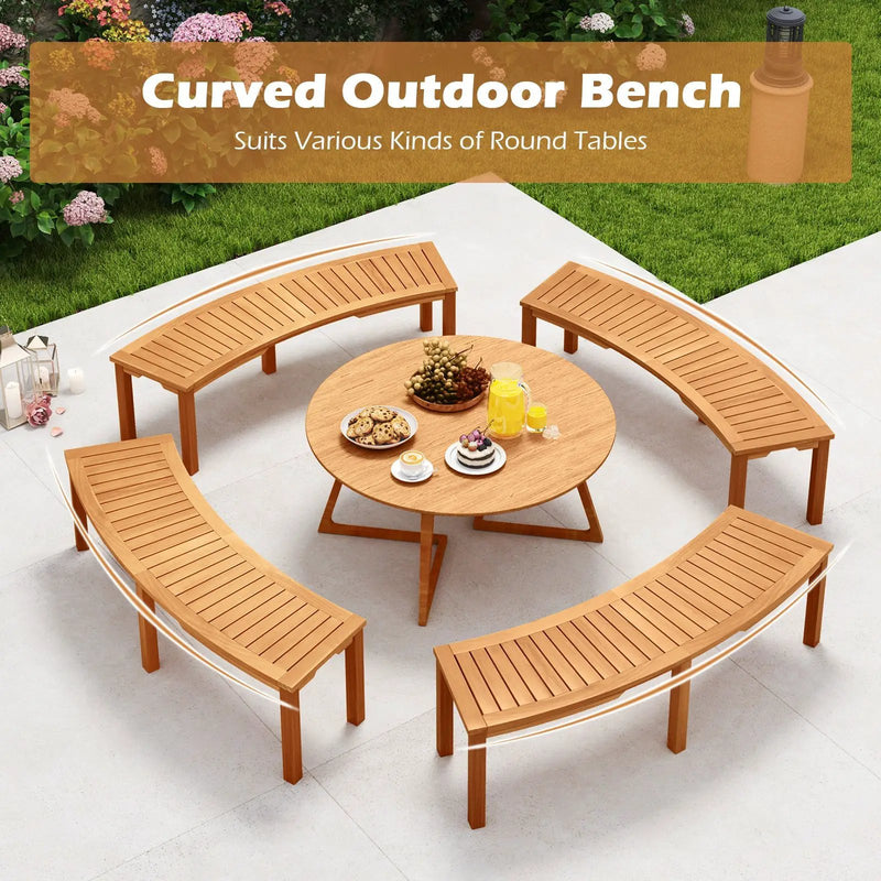 Outdoor Curved Acacia Wood Fire Pit Bench with Slatted Seat by DirectDeals