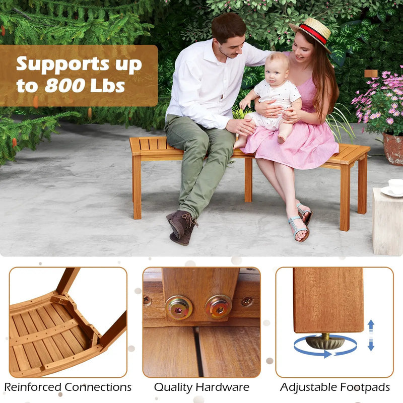 Outdoor Curved Acacia Wood Fire Pit Bench with Slatted Seat by DirectDeals