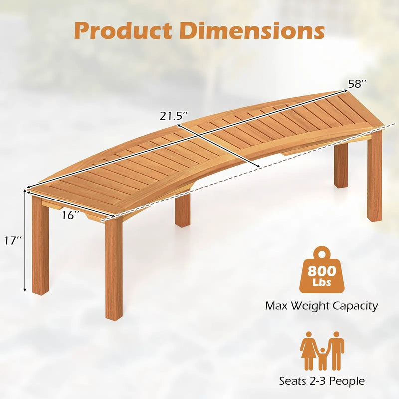 Outdoor Curved Acacia Wood Fire Pit Bench with Slatted Seat by DirectDeals