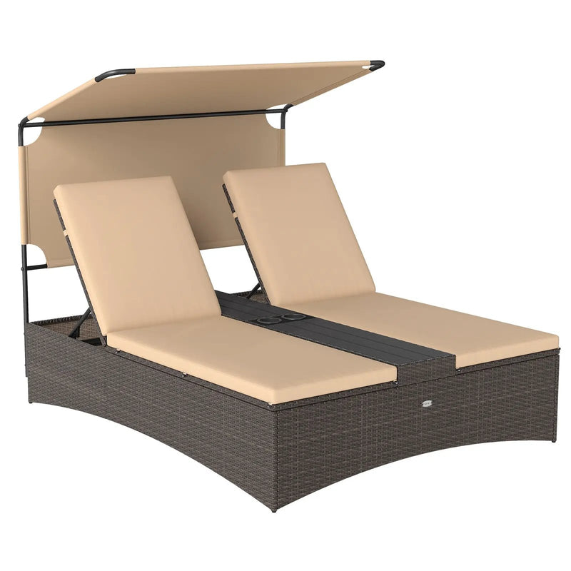 Outdoor Daybed with Adjustable Backrests 2-Person PE Rattan Patio Bed-Brown by DirectDeals