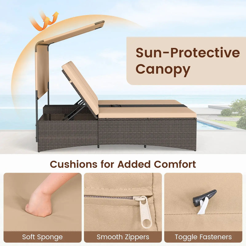 Outdoor Daybed with Adjustable Backrests 2-Person PE Rattan Patio Bed-Brown by DirectDeals