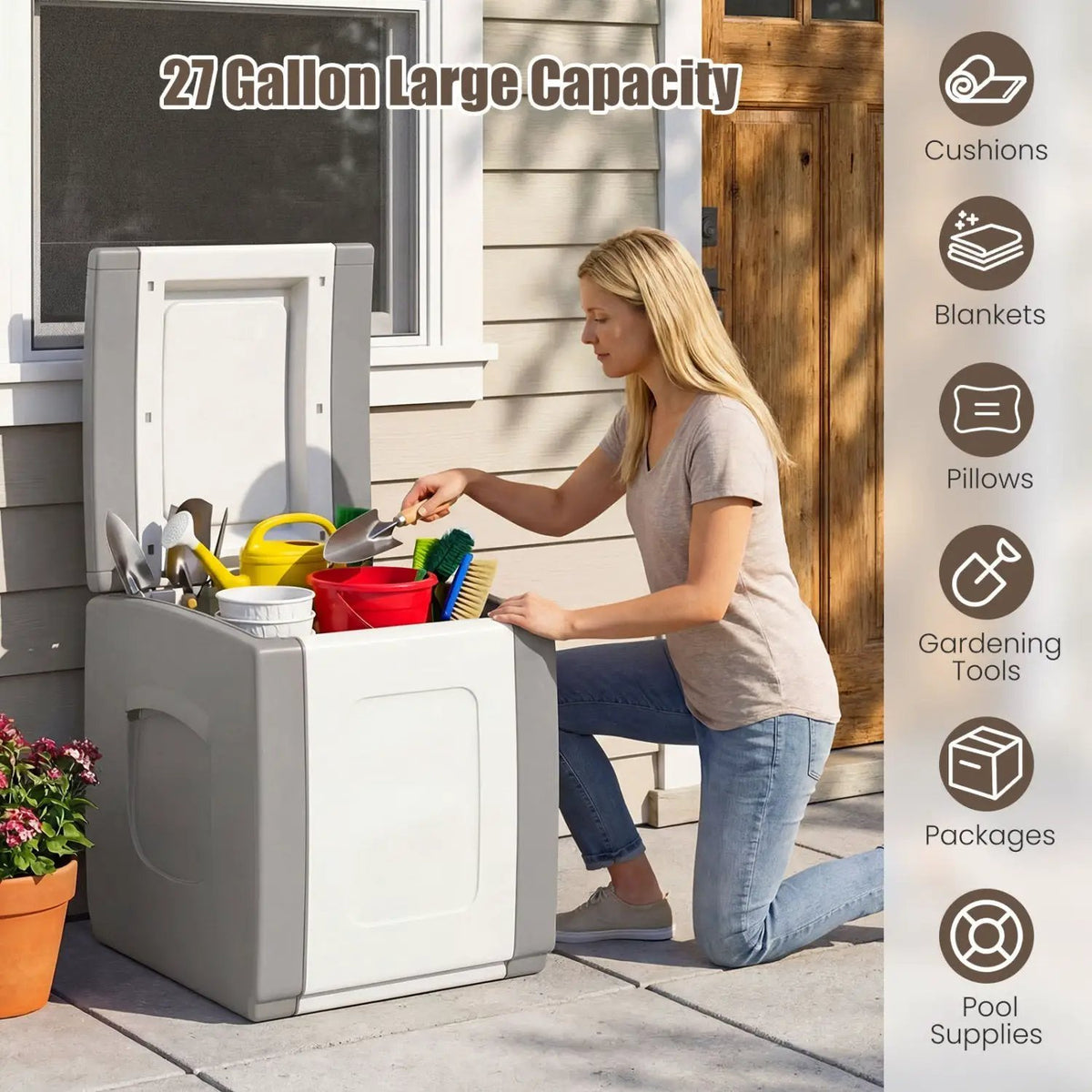 Outdoor Deck Box with Lid for Packages and Garden, photo 7 of 16