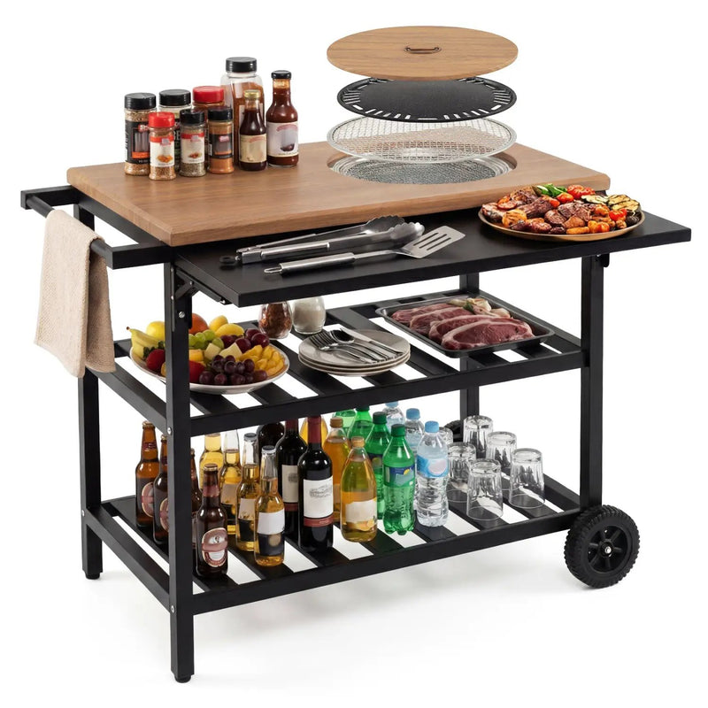 Outdoor Dining Cart with BBQ Grill and Folding Side Panel by DirectDeals