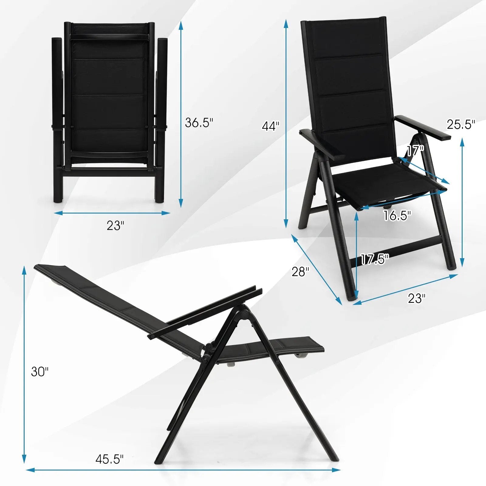 Outdoor Dining Chair with Soft Padded Seat and 7-Position Adjustable Backrest-Black by DirectDeals