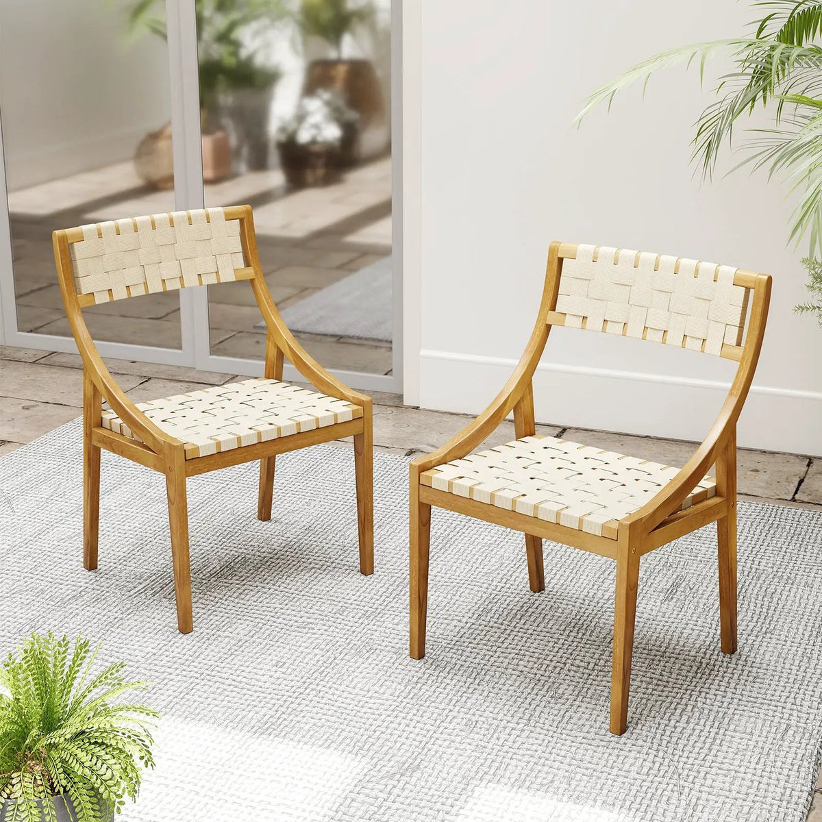 Teak Wood Outdoor Dining Chair with Webbing Seat