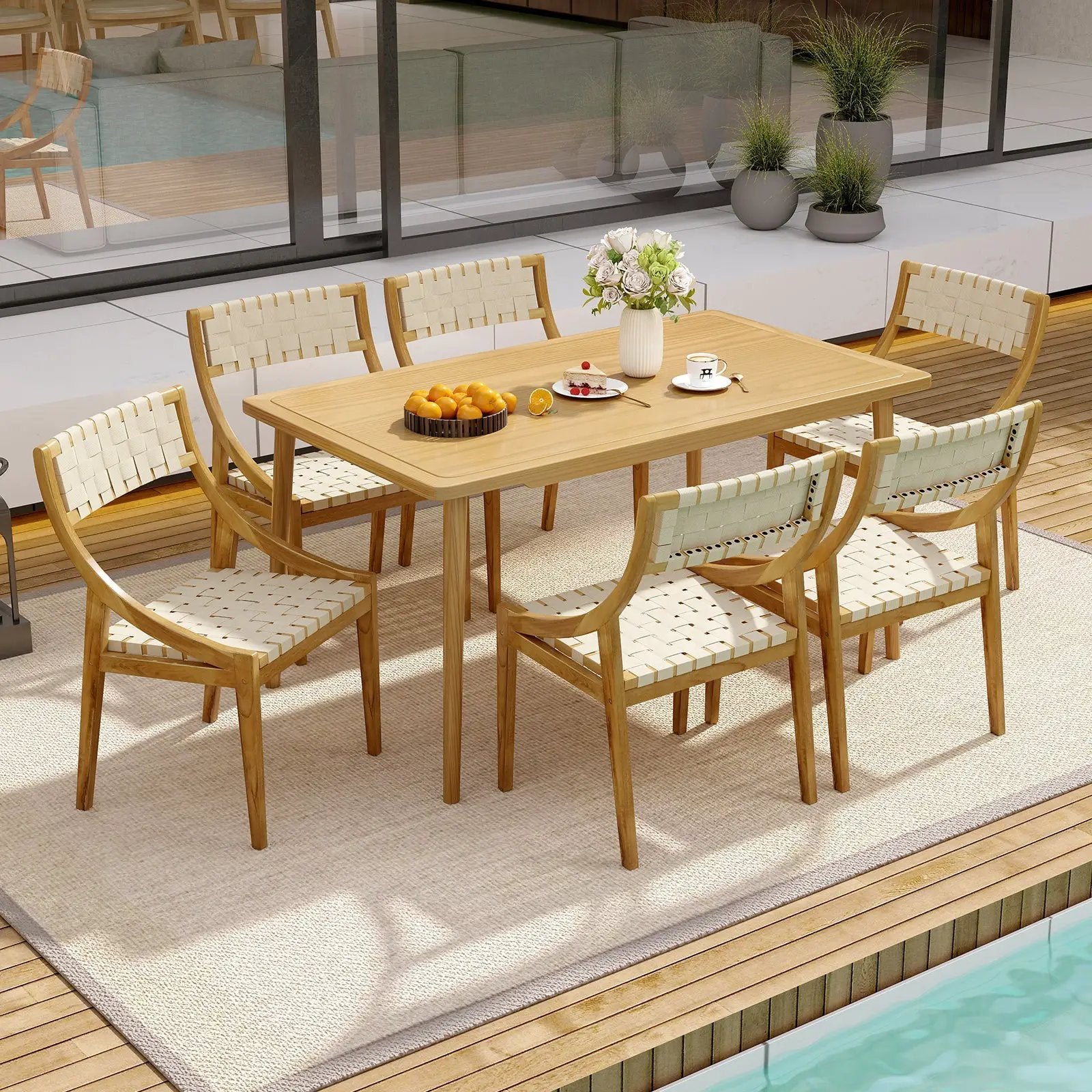 Teak Wood Outdoor Dining Chair with Webbing Seat by DirectDeals